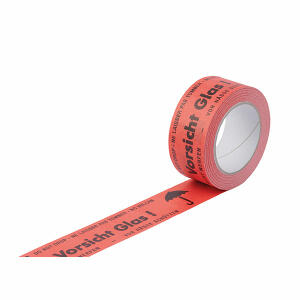 W. HECKMANN  Warnband 50mm x 50m  Öko Vorsicht Glas, rotes Öko-Packband mit Aufdruck, Wihe