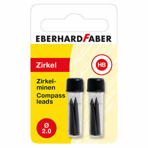 EBERHARD FABER  Zirkelmine 2mm 2er  im Blister, 2x 4 Bleiminen mit angeschrägter Spitze, Härtegrad H,, Länge 25mm, für alle Zirkelmodelle geeignet, Eberhard Faber