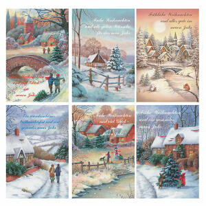 HILPERT VERTR.  Weihnachtskarten 100er  Adventsstimmung, 6 verschiedene, gemalte Motive abendlicher, Adventsstimmung mit Weihnachtswünschen
