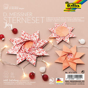 MAX BRINGMANN  D.Meissner Sternenset Joy  36 Blatt 80g/m², Inhalt: 12 x 15x15cm, 24 x 10x10cm und Anleitung, ab 10 Jahren Folia