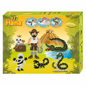Hama Perlen 3154 Geschenk-Set Abenteuer mit ca. 4.000 bunten Midi Bügelperlen mit Durchmesser 5 mm, Motivvorlage und 2 Stiftplatten, inkl. Bügelpapier, kreativer Bastelspaß für Groß und Klein