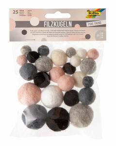 MAX BRINGMANN  Filzkugel Pure Trend  25er 3 Größen 5 Farben, cremeweiß, hellgrau, schwarz, anthrazit, altrosa,, Inhalt: 10x 1cm in 5 verschiedenen Farben,, 10x 2cm in 5 verschiedenen Farben,, 10x 3cm in 5 verschiedenen Farben,, im transparenten Beutel, ab
