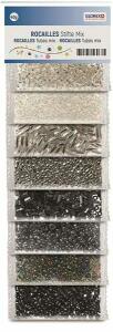 GLOREX  Rocailles Stifte Mix  40g Grautöne, 8 verschiedene Farbtöne in weiß, silber, grau, schwarz,, Glorex