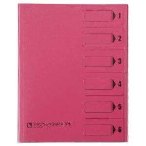 Ordnungsmappe, 6 Fächer, rosa, A4, Mappe - Karton 250 g/m2, mit