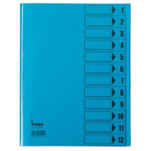 Ordnungsmappe, 12 Fächer, blau, A4, Mappe - Karton 210 g/m2, mit
