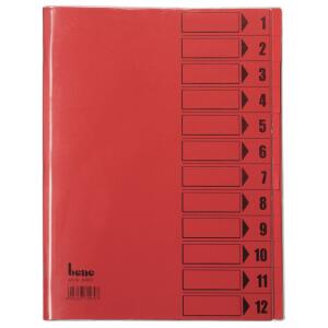 Ordnungsmappe, 12 Fächer, rot, A4, Mappe - Karton 250 g/m2, mit