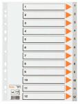 Register A4, Kunststoff, 1-12, grau, Universallochung,...