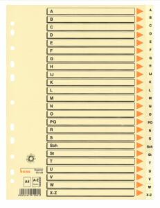 Kartonregister, A-Z, 24 Blatt, A4, chamois, Karton 210 g/m2,