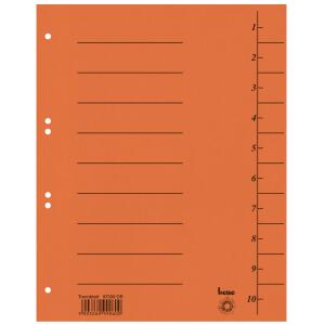 Trennblätter, A4, orange, Recycling-Karton 250g/m2