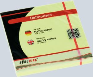Büroring Haftnotiz FSC 100 Blatt pastellgelb 75x75mm