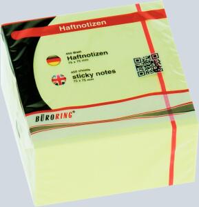 Büroring Haftnotiz Würfel FSC 75x75mm pastellgelb, 450 Blatt