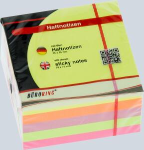 Büroring Haftnotiz Würfel FSC 75x75mm neon, 450 Blatt