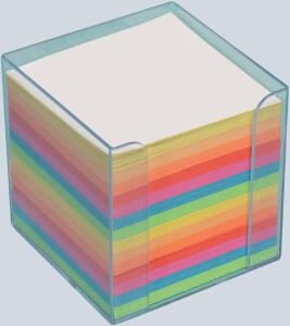 Büroring Zettelbox transparent Kunststoff, 9x9x9cm, farbiges Papier