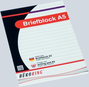 BüroRing Briefblock A5/50 Blatt liniert, holzfrei, weiß
