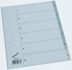 Büroring Register, 1-6, A4, PP-Folie, grau, 125 my