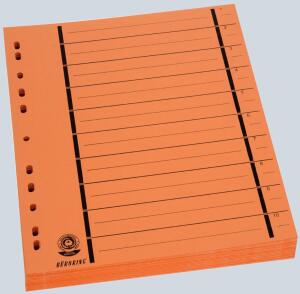 Büroring Trennblätter A4 orange vollfarbig, schwarzer Orgadruck