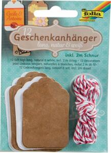 Geschenkanhänger NATUR&WEISS, lang in zwei Größen, inkl. 2m Schnurr