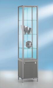 Staufachvitrine schmal Dekor Silber mit vollverglastem Vitrinenteil