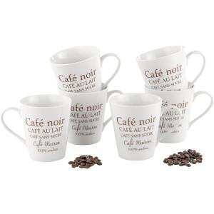 Kaffeebecher Fakt weiß 6er Set aus weißem Porzellan mit braunem