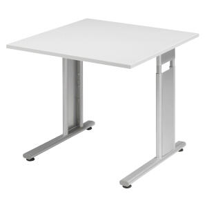 Arbeitstisch C-Fuß Flex Lichtgrau/ Silber, höhenverstellbar,