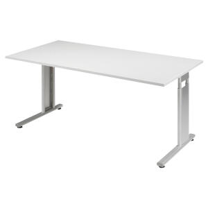 Arbeitstisch C-Fuß Flex Lichtgrau/ Silber, höhenverstellbar