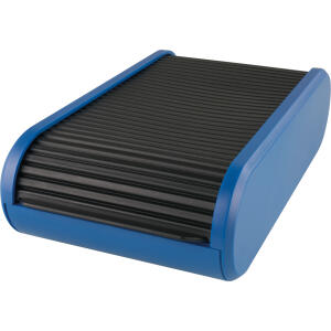 Visitenkartenbox schwarz/blau mit Rollverschluß für ca.300 Karten
