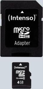 Micro-SDHC Speicherkarte 4GB 10MB/s Class 10, mit SD-Adapter