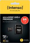Micro-SD UHS I Speicherkarte 64GB Premium, inkl. SD-Adapter