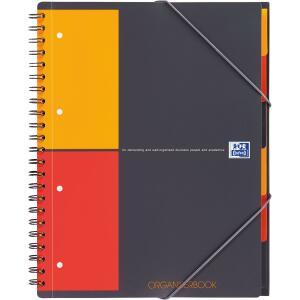 OXFORD International Organiserbook A4+, kariert 5 mm, 80 Blatt, Optik Paper®, 4fach gelocht, mit Sortierfächern, Gummizugmappe und PP-Deckel, 5er-Packung