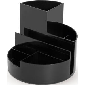 Rundbox schwarz 6 Fächer m. Brief- und Zettelfach Ø 14cm, Höhe 12,5cm