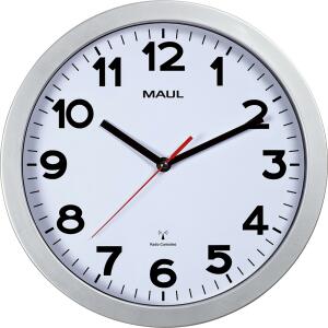 Uhr MAULstep 30RC Funkuhr silber Wanduhr Kunststoff Rahmen Ø 30cm