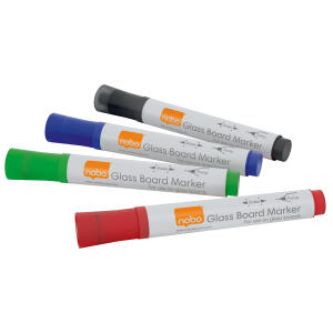 Nobo Glas-Whiteboardmarker sortiert in den Farben schwarz,rot,blau,grün