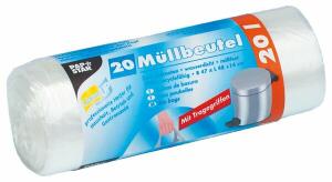 PAPSTAR Müllbeutel mit Tragegriffen - 20 L, HDPE, transparent, 20 Stück