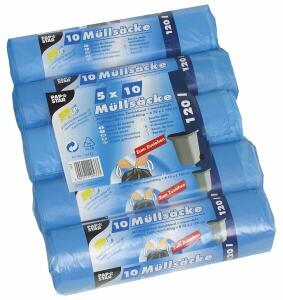 Müllbeutel mit Zugband, HDPE, 120l, 100x70cm, blau