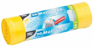 PAPSTAR Müllbeutel mit Zugband - 60 L, HDPE, gelb, 20 Stück