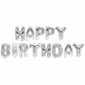 Folienlufballons, "Happy Birthday", silber, mit selbstschließendem Ventil