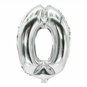Folienlufballon, 35 x 20cm, "0", silber, mit selbstschließendem Ventil