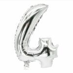 Folienlufballon, 35 x 20cm, "4", silber, mit...