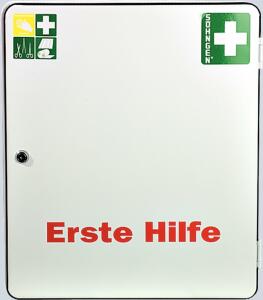 Verbandschrank Paris mit Füllung Standard DIN 13169, Stahlblech weiß