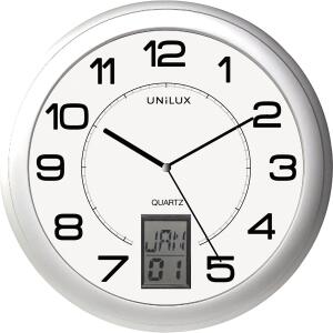 Unilux INSTINCT Wanduhr mit Datumsanzeige metallgrau, Durchmesser 30,5 cm, Quarzuhrwerk, m. Batterie