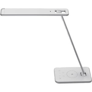 Unilux JAZZ LED-Tischleuchte weiß-metallgrau, Lichtstärke/-farbe variabel, Ladefunktion über Induktion (kabellos) und USB, Nachtlicht, Ausschaltfunktion über Timer