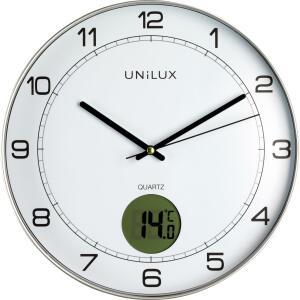 Unilux Funkwanduhr Tempus silber mit integriertem Thermometer