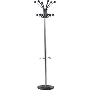 Unilux HAKEA Garderobenständer chrom-schwarz, 12 Kleiderhaken, drehbarer Kopf, Schirmhalter, 176 cm hoch, 34 cm Durchmesser