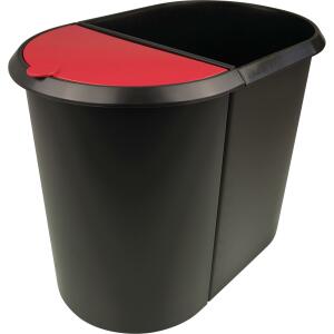 helit Papierkorb the double, oval , PE, schwarz/rot (5161039)