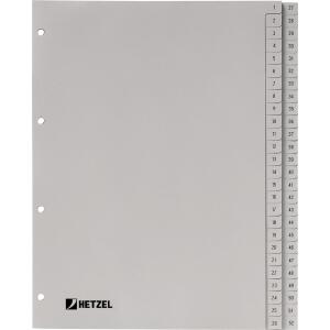 HETZEL Kunststoff-Register, Zahlen, A4, 1-52, PP, grau (52565643)