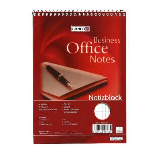 LANDRÉ Spiralnotizblock "Office" A5, 40 Blatt, 70 g/m², perforiert, Lineatur 22 (kariert)