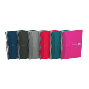 Oxford Office Spiralbuch "Essentials" A5, kariert 5 mm, 90 Blatt, Optik Paper®, ohne Mikroperforation, 5er-Packung, 6 Farben sortiert: Marine, Schwarz, Grau, Rot, Pfauengrün, Fuchsia
