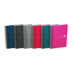 Oxford Office Spiralbuch "Essentials" A5, kariert 5 mm, 90 Blatt, Optik Paper®, ohne Mikroperforation, 5er-Packung, 6 Farben sortiert: Marine, Schwarz, Grau, Rot, Pfauengrün, Fuchsia