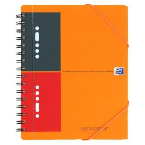 OXFORD International Meetingbook A5+, liniert 6 mm, 80 Blatt, Optik Paper®, 10fach gelocht, mit Gummizugmappe und PP-Deckel, 5er-Packung