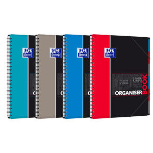 Oxford Studium A4+ Polypropylen doppelspiralgebundenes Organiserbook, 5 mm kariert, 80 Blatt, sortierte Farben, SCRIBZEE® kompatibel